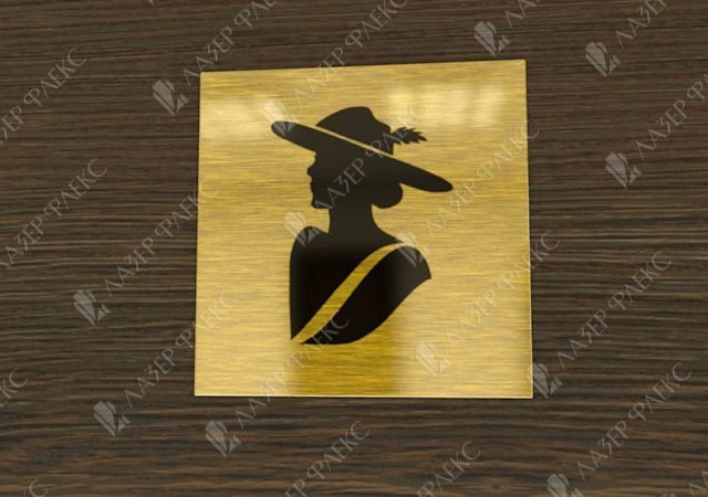 табличка на дверь туалета с женским силуэтом из алюминия